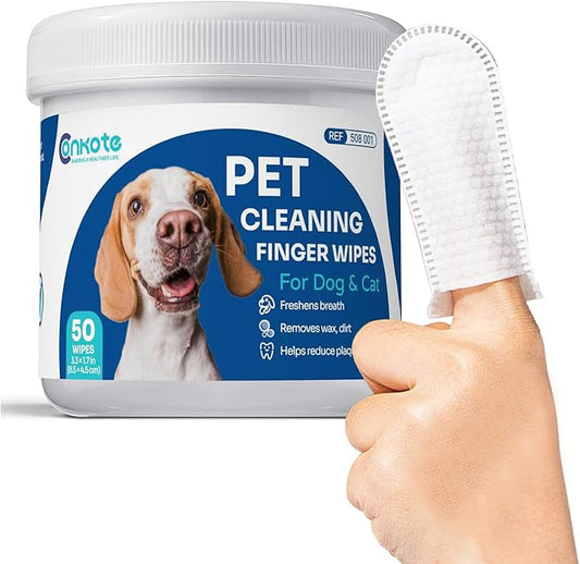 Conkote Dog Ear Finger Wipes, Ear Cleaner Wipes for Dogs & Cats 50 Count, Cat Ear Cleaner, Reduce Plaque and Tartar, Ear Wipes for Dog Remove Ear Wax, Dirt and Debris Freshens Breath