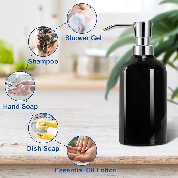 Ceramic Black Soap Dispenser Bathroom, 16.9oz Hand Soap Dispenser for Kitchen, Hotel