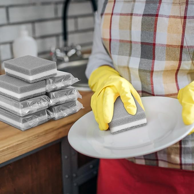 200 Pcs Individually Wrapped Sponges, Uncompressed Non Scratch Scrouing Sponges for Household Cleaning Dishes Kitchen Airbnb Apartment Car Bike Gray