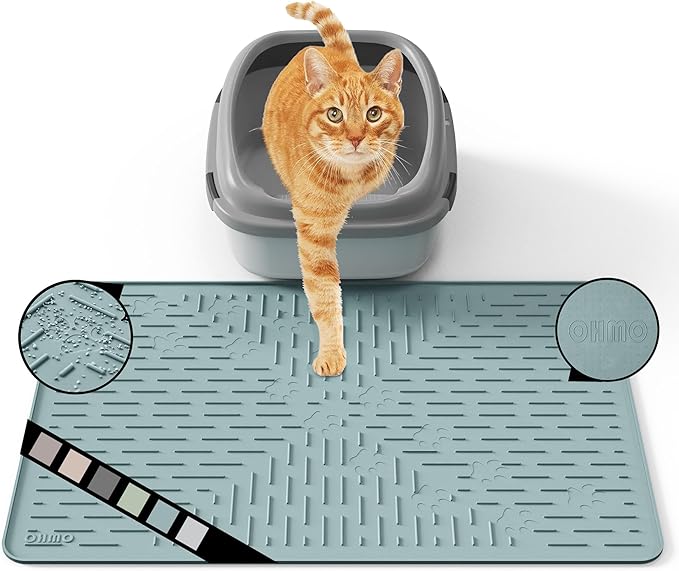 OHMO Cat Litter Mat Large Trapping Mat Premium Silicone Rubber 23.5x16 Light Blue, Waterproof and BPA Free Kitty Litter Box Mat, Easy to Clean and Keeps The Floor Tidy