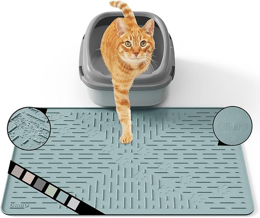 OHMO Cat Litter Mat Large Trapping Mat Premium Silicone Rubber 23.5x16 Light Blue, Waterproof and BPA Free Kitty Litter Box Mat, Easy to Clean and Keeps The Floor Tidy