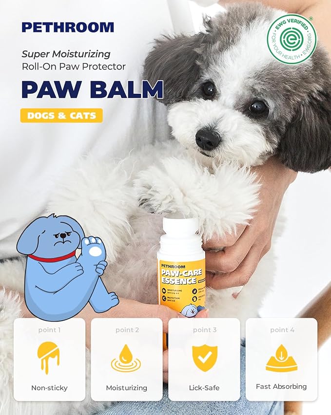 [PETHROOM] Roll-on Paw Balm for Cats & Dogs | Lick-Safe, Super Moisturizing Paw Protector | Soothing Protection from Hot Pavement | Easy to Apply | Quick Drying, Non-Sticky, Non-Staining 2.87 fl.oz.