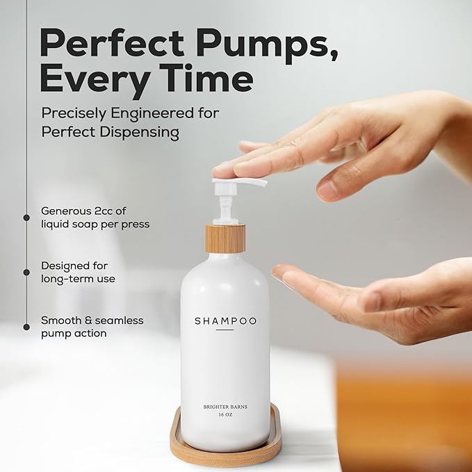 White Shampoo and Conditioner Dispenser Set by Brighter Barns - Shower Dispenser - Shampoo Conditioner Body Wash Dispenser with Pump - Shower Soap Dispenser for Bathroom Decor, Hotel, Airbnb (White)