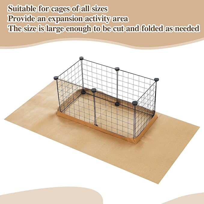 12 Pcs 49.2" x 25.6" Disposable Guinea Pig Cage Liners 4 x 2 ft Cage Disposable Bottom Waterproof Kraft Paper Liner Bag for Guinea Pigs Bedding Small Animal Pet Supplies