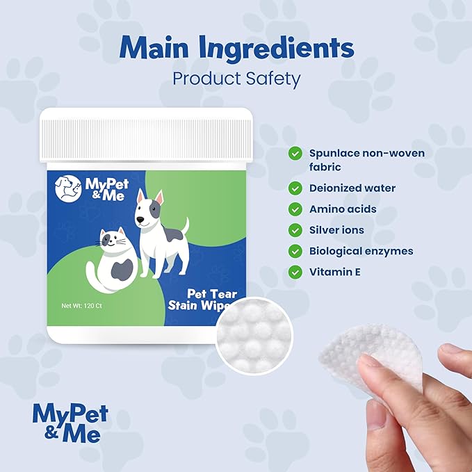 My Pet & Me Dog & Cat Eye Cleaning Wipes – 120 Ct | Tear Stain Remover | Natural Plant-Based Pet Wipes | Gentle Grooming Cloths for Daily Eye Care