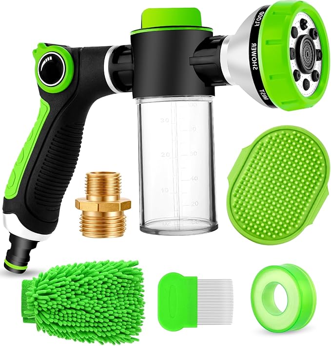 2-in-1 Dog Shower Attachment for Indoor Shower Hose & Outdoor Garden Hose, 8 Sprayer Modes Dog Wash Hose Attachment with Soap Dispenser, Ideal for Car Wash and Pet Shower(Hose Not Include)