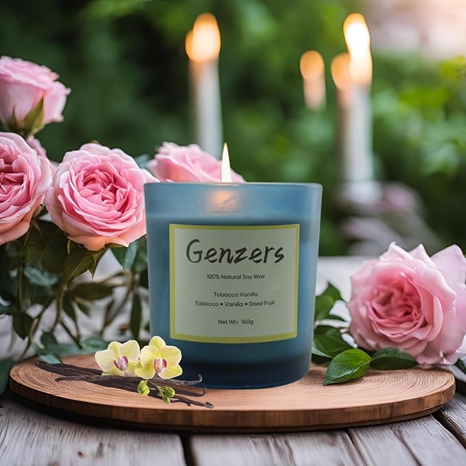 Tobacco Vanille Scented Candle,Crackling Wood Wick Candles Xmas Table Decorations,Aromatherapy Candle Gift for Men,Jar Candles Woody Soy Wax,Christmas Scented Candle Clean Burning