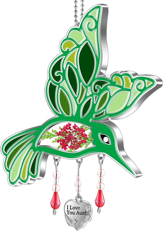 KY&BOSAM Hummingbird Suncatcher I Love You Aunt Gifts for Wome Stained Glass for Windows Suncatchers Hanging Home Garden Decor Wind Chime Birthday Gifts for Aunt Mothers Day Valentine's Christmas