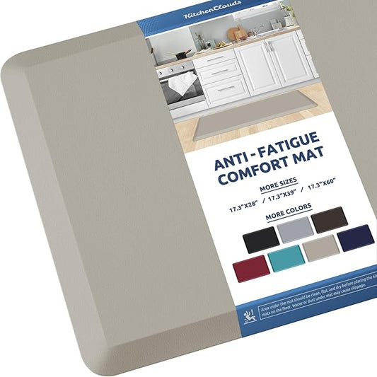 KitchenClouds Kitchen Mat Cushioned Anti Fatigue Kitchen Rug 17.3"x39" Waterproof Non Slip Kitchen Rugs and Mats Standing Desk Mat Comfort Floor Mats for Kitchen House Sink Office (Khaki)