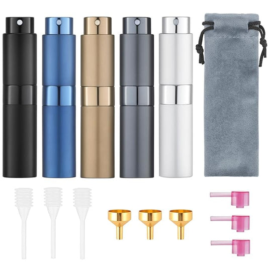 Tekson Travel Perfume Atomizer Refillable 8ml (5 PCS), Travel Cologne Sprayer Mini, Perfume Bottle Empty Small (5 Colors)