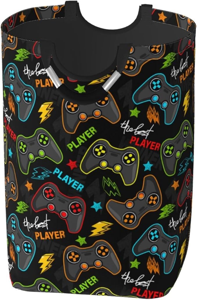 Video Game Gaming Joysticks Large Laundry Hamper Bag With Waterproof Liner - Laundry Basket Foldable Clothes Storage Organizer For Bathroom Bedroom Nursery Dorm