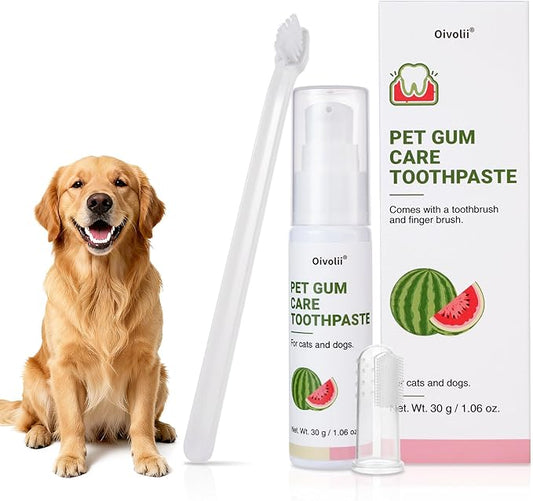 Dog Toothpaste Kit for Gum Care – Watermelon Flavor Dental Toothpaste with Finger Brush & Long-Handle Toothbrush – Reduces Plaque, Soothes Gums, Freshens Breath – Safe for Daily Use