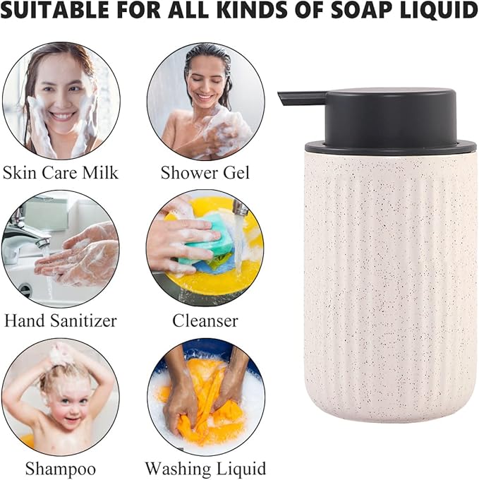 Beige Ceramic Soap Dispenser Set - Modern Refillable Hand Soap Dispenser With Pump for Bathroom, Kitchen, Farmhouse Decor - 2 Pack