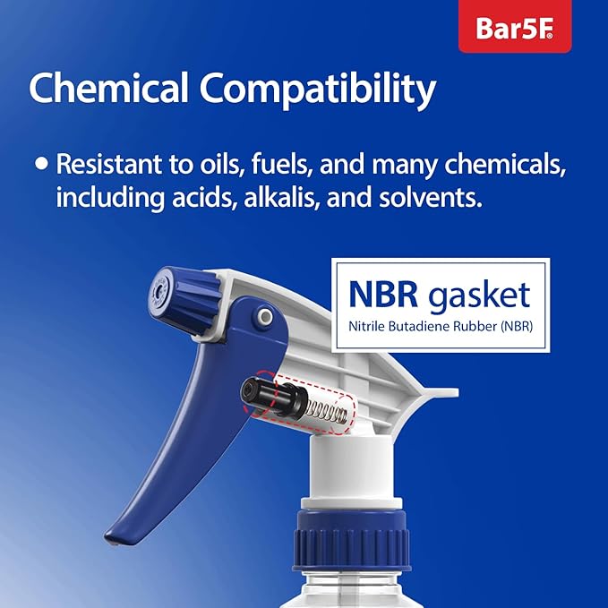 Bar5F Set of 2 Premium Empty 16 oz Spray Bottles, NBR Gasket - Superior Hydrocarbon Resistance - Ideal for Auto Detailing & Industrial Cleaning