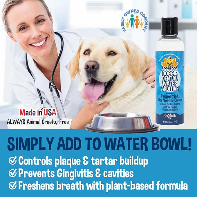 Bodhi Dog Peppermint Dental Water Additive for Dogs & Puppies - Freshens Breath, Reduces Tartar, Promotes Healthy Gums - Oral Care for Teeth & Breath - Supports Clean Mouth - Made in USA (8 Fl Oz)
