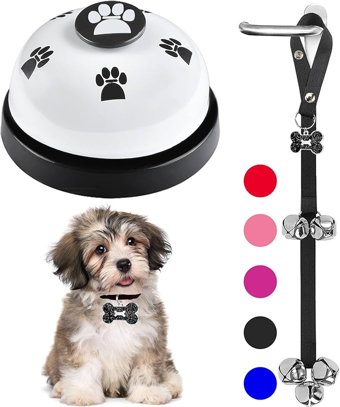 2 Pack Dog Door Bells, Dog Doorbell to go Outside Puppy Train Bell for Dogs to Ring to go Potty, Puppy Toilet Training Bell Jingle Bells for Door Knob (Black)