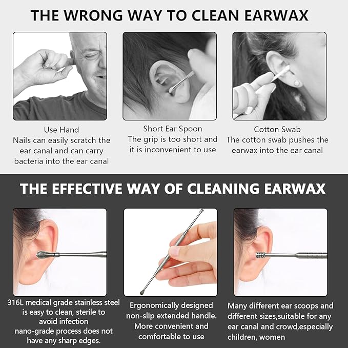8 Pcs Ear Wax Removal Kit,Professional Double-Headed Ear Pick Earwax Removal Tools,316L Stainless Steel Ear Cleaner Curette with Cleaning Brush and Storage Box,Suit for Kid Adult(Silver)