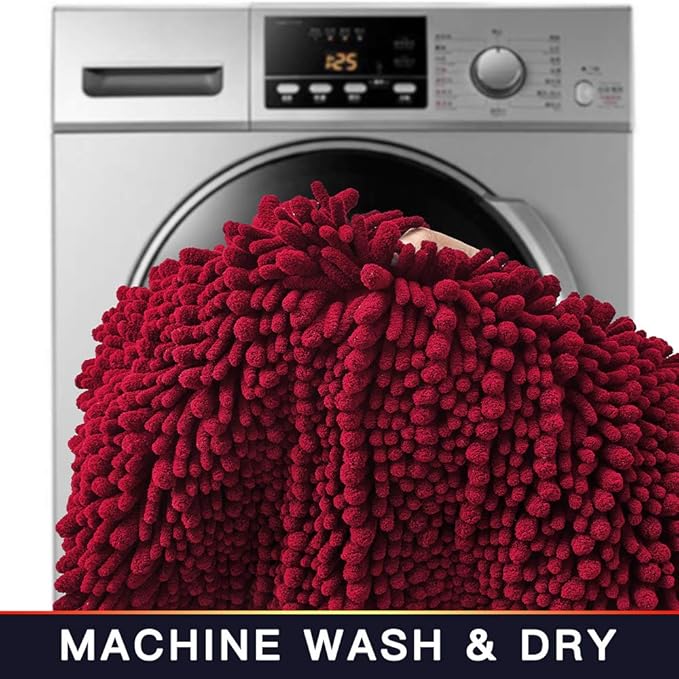 Walensee Bathroom Rug Non Slip Bath Mat (36x24 Inch Red) Water Absorbent Super Soft Shaggy Chenille Machine Washable Dry Extra Thick Perfect Absorbant Best Large Plush Carpet for Shower Floor