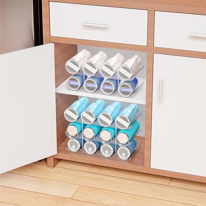 2 Tier Stackable Water Bottle Organizer for 40 oz Stanley Cup,Yeti and Other Tumbler Organizer,Larger Compartment Stanley Cup Holder,Wine Rack and Waterbottle Holder for Kitchen Cabinets,Countertop