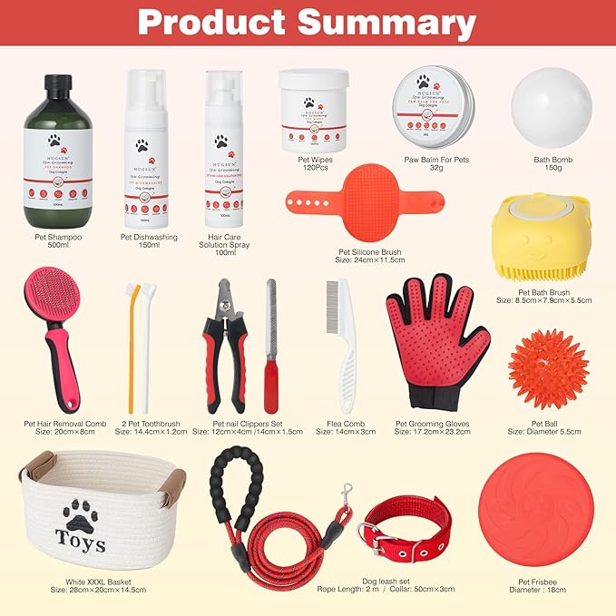 XXXL 20 Pieces Dog Gift Basket for Dogs, Pet Spa Gift Set with Shower Gel, Shampoo, Toys, Plush, Rubber, Rope, Training Toys, Birthday Gifts for Pet