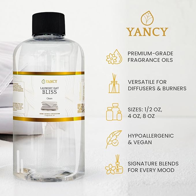 YANCY Laundry Day Bliss Home Collection Fragrance Oil (8 oz), Fresh Laundry-Inspired Scent, Clean Aroma for Diffusers, Oil Burners & Aroma Lamps, Crisp Scent for Daily Freshness