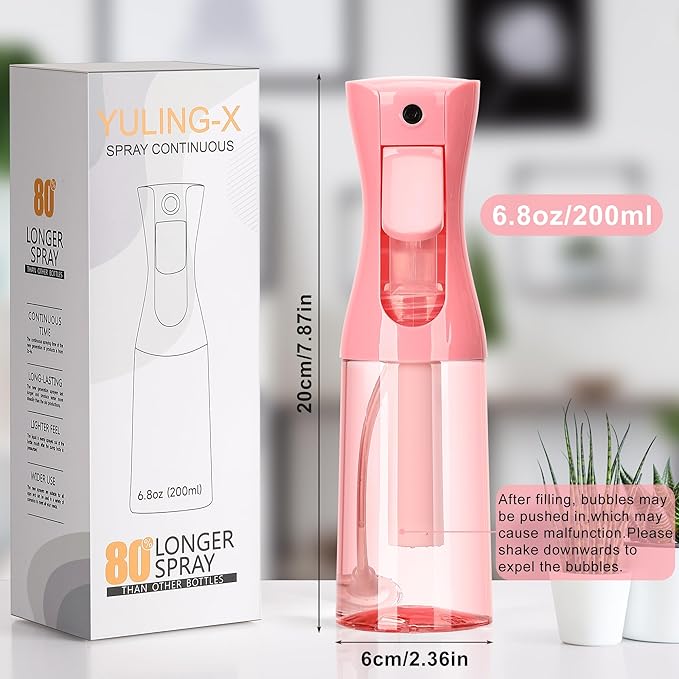 hair spray bottle, ultra-fine spray continuous spray bottle (200ml/6.8oz), used for hair design, vegetation, cleaning and skin care - empty, reusable (Pink transparent)