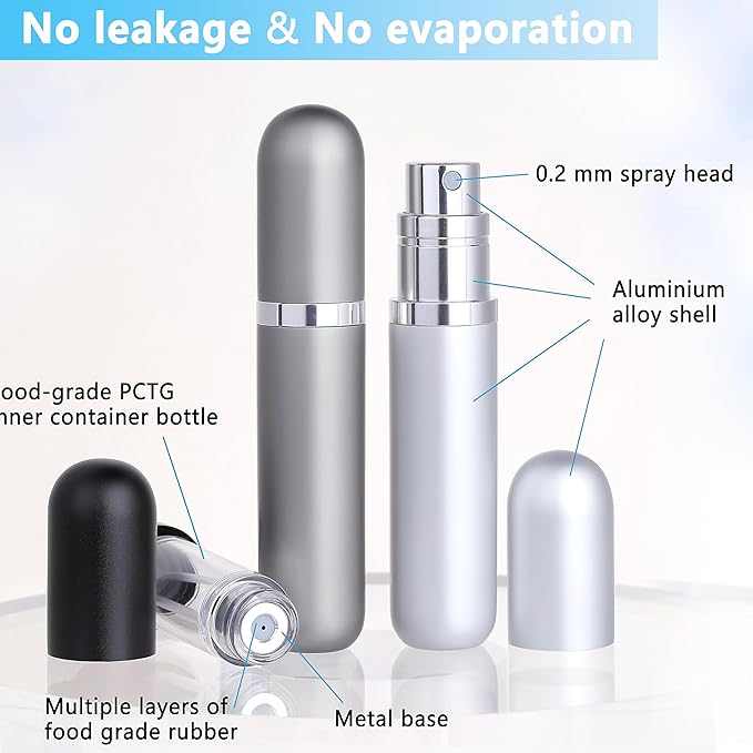 Travel Refillable Perfume Atomizer Bottle 3-Pack 5ml Leakproof Travel Perfume Refillable Bottle (Black Gray & Silver)