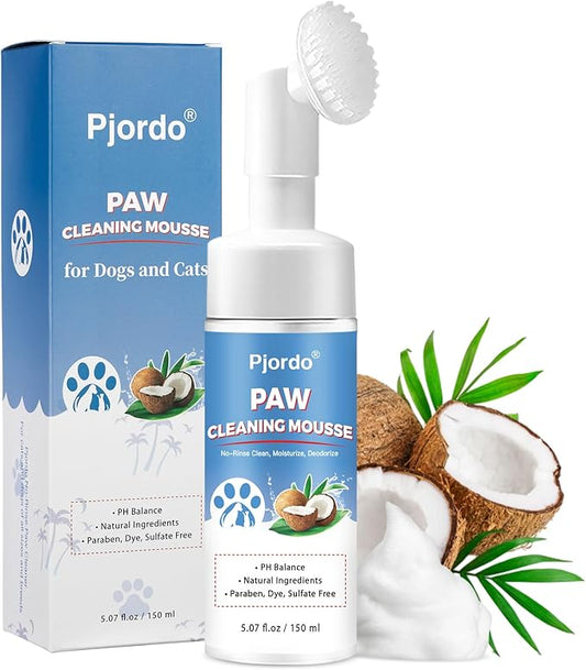 Paw Cleaner for Dogs and Cats, No-Rinse Foaming Cleanser, PH Balanced Deodorizing Paw Wash with Silicone Brush, Dog Paw Scrubber, Foot Cleaner Brush for Dogs Large Medium Small XL Breed