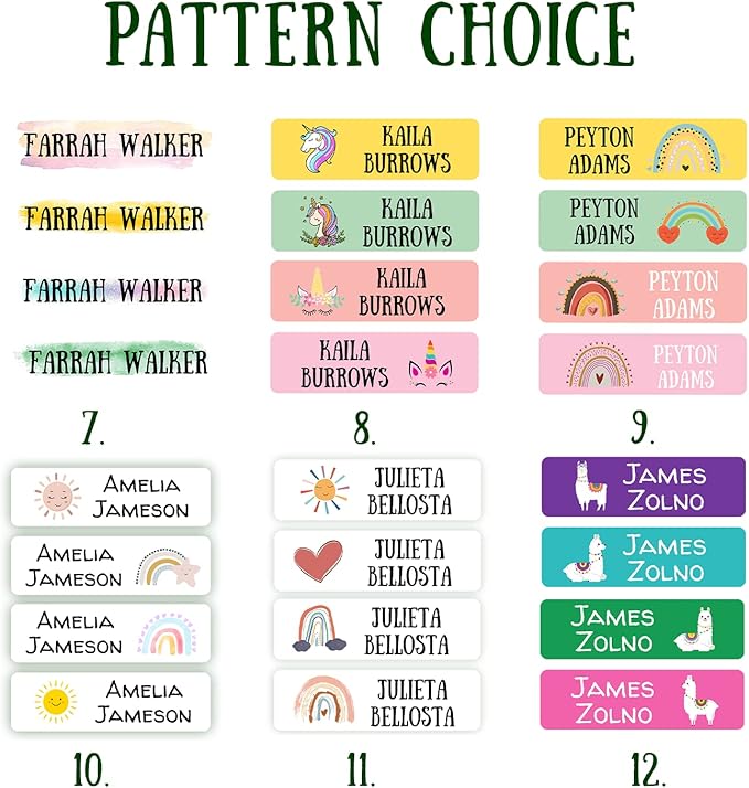 128 Custom Waterproof Dishwasher Safe Kid Name Labels for Daycare, School Supply, Baby Bottles, Lunch Boxes and Cups, Travel. Cute Personalized Design Name Stickers (Pattern 10)