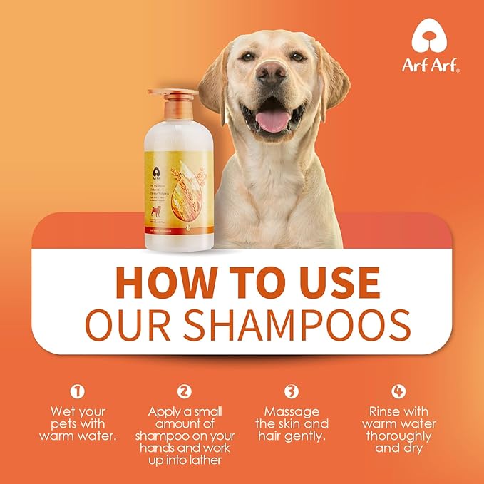 Arf Arf Oatmeal Dog Shampoo for Itchy Skin and Allergies - Soothing Oatmeal Formula Provides Anti Itch Relief for Dry, Sensitive Skin - Hypoallergenic Calming Wash for All Breeds - 16oz