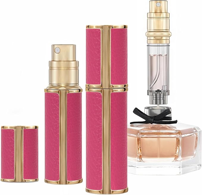 5ml Perfume Spray Bottle, AG00RP Leather Refillable Dispenser Bottom Fill Fragrance Scent Container, Portable and Leak-proof Suitable for Traveling & Outgoing (Rose Pink)