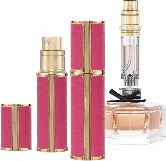 5ml Perfume Spray Bottle, AG00RP Leather Refillable Dispenser Bottom Fill Fragrance Scent Container, Portable and Leak-proof Suitable for Traveling & Outgoing (Rose Pink)