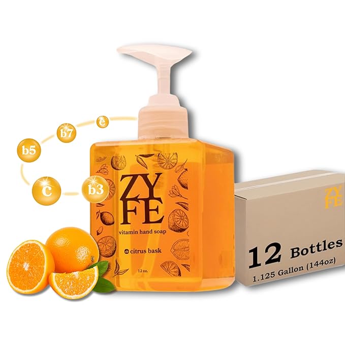 12 Bottle Case of Vitamin Hand Soap - Liquid Hand Soap Value Pack Deal - Natural Plant Derived Moisturizing Handsoap with Essential Oil Fragrance Citrus Bask- Wholesale Carton