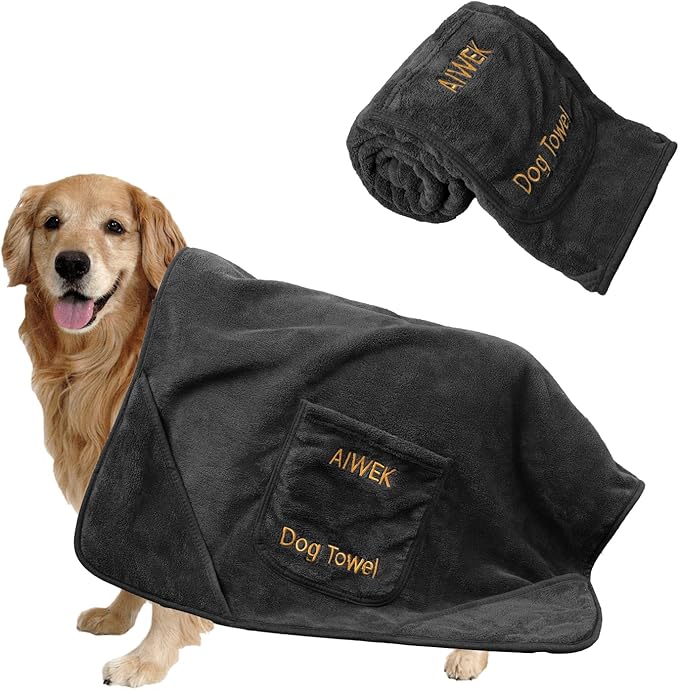 Super Absorbent Microfiber Dog Towels - Soft Pet Grooming Towel for Drying & Bathing Large, Medium or Small Dogs - 42.5" x 27.5" Perfect for Pet Shower & Pet Supplies! Grey