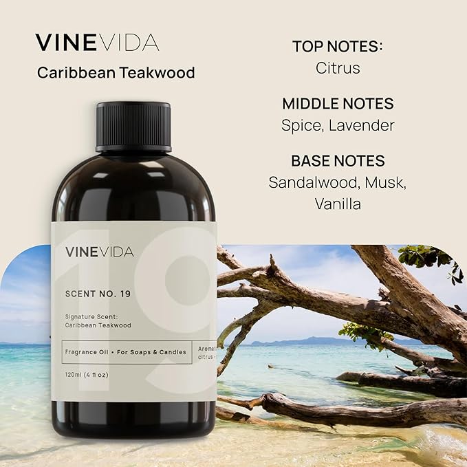 VINEVIDA [16 Fl Oz] Caribbean Teakwood Fragrance Oil for Cold Air Diffusers, Essential Oils for Diffuser Oil Refill & Air Freshener Room Spray