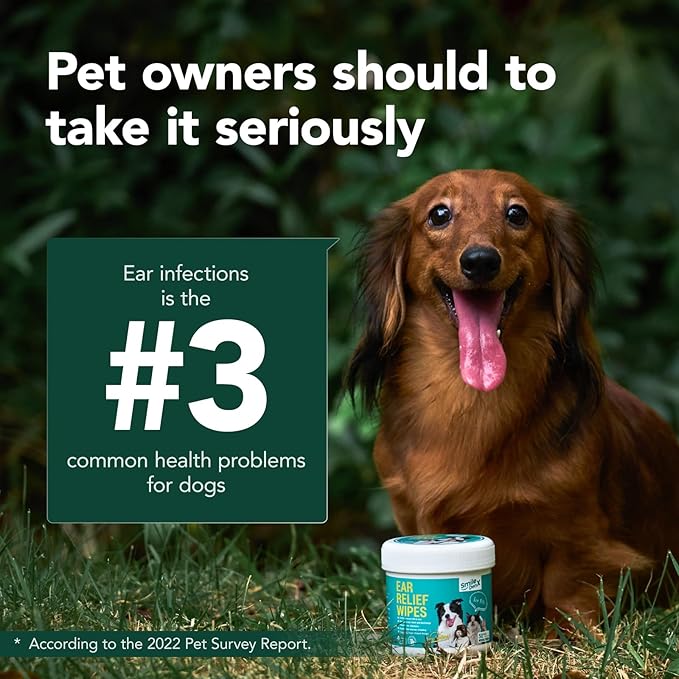 Dog Ear Cleaner Wipes - Dog Ear Infection Treatment Fast Relief from Ear Itching and Inflammation, Cat Ear Wipes Gently Remove Ear Wax Debris and Smelly (100 Pcs, Unscented)