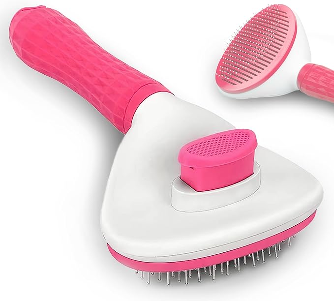 Dog & Cat Brush, Soft Self Cleaning Slicker Brush, Skin-Friendly Upgraded Dog Brush for Shedding, Massaging, and Grooming – Perfect for Long & Short Coats (Pink)
