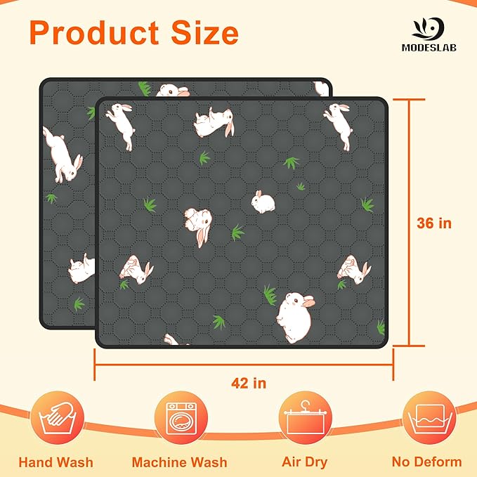 2-Pack Washable Pee Pads for Dogs, 36in x 42in Puppy Traning Pads Leakproof Guinea Pig Cage Liner Rabbit Cage Absorbing Bedding Reusable Anti-Slip Rug Mat for Crate