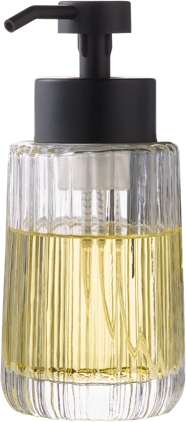 Easy Tang Glass Foaming Soap Dispenser with Black Pump, 12 OZ Vintage-Inspired Modern Glass Refillable Bottle, Hand Soap for Bathroom Countertop and Kitchen