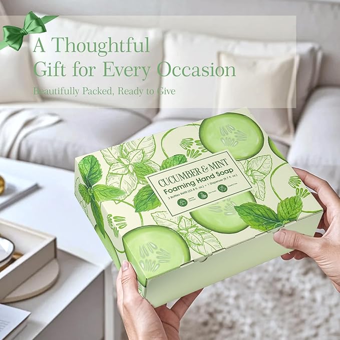 ROMIIE ZOI Foaming Hand Soap Refill Gift Set – 3 Pack (1000ML Each) with Dispenser – Cucumber & Mint Scent – Gentle & Moisturizing Plant-Based Formula – Bulk Refill Bottles for Bathroom & Kitchen Use