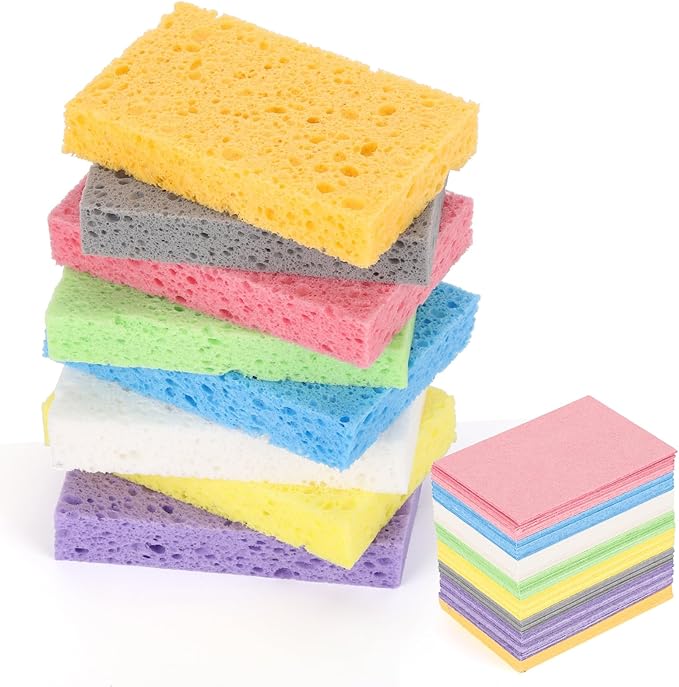 48Pcs Kitchen Sponges- Compressed Cellulose Sponges Natural Dish Sponge for Kitchen Bathroom Cars, Highly Absorbent