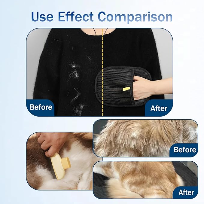 2 Pcs Electrostatic Gloves Pet Hair Removal with Cat Comb,Reusable Electrostatic Pet Cat Dog Hair Remover Grooming Gloves Brush Tool for Couch,Furniture,Carpet,Car Seat