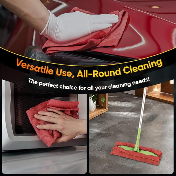 HOMEXCEL Red Shop Towels 100 Pack, Reusable Microfiber Cleaning Cloth Bulk, Multipurpose Microfiber Towels for Car, House and Kitchen, Highly Absorbent Cleaning Rags 11.5 x 11.5 inch