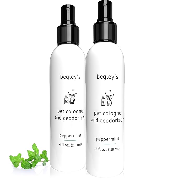 Begley's Pet Cologne and Deodorizer - Premium Essential Oil Dog Perfume Spray Long Lasting and Pet Odor Eliminator - Cat Perfume and Dog Cologne Spray - Peppermint - 4 oz