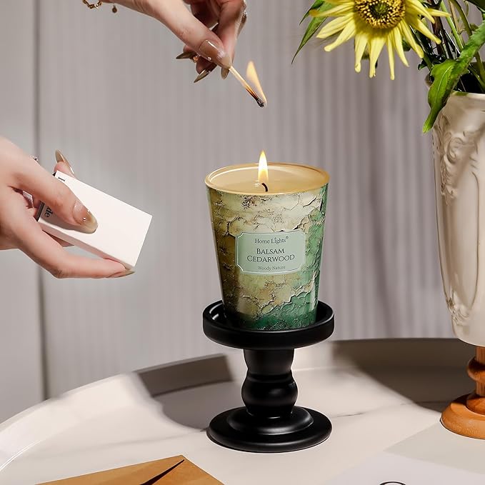 HomeLights Balsam Cedarwood Scented Candles | 6.7oz Soy Candles Industrial Chic Large Candle Jars | Ideal Candle Gifts for Events, Home Decor Stress, Relief & Relaxation