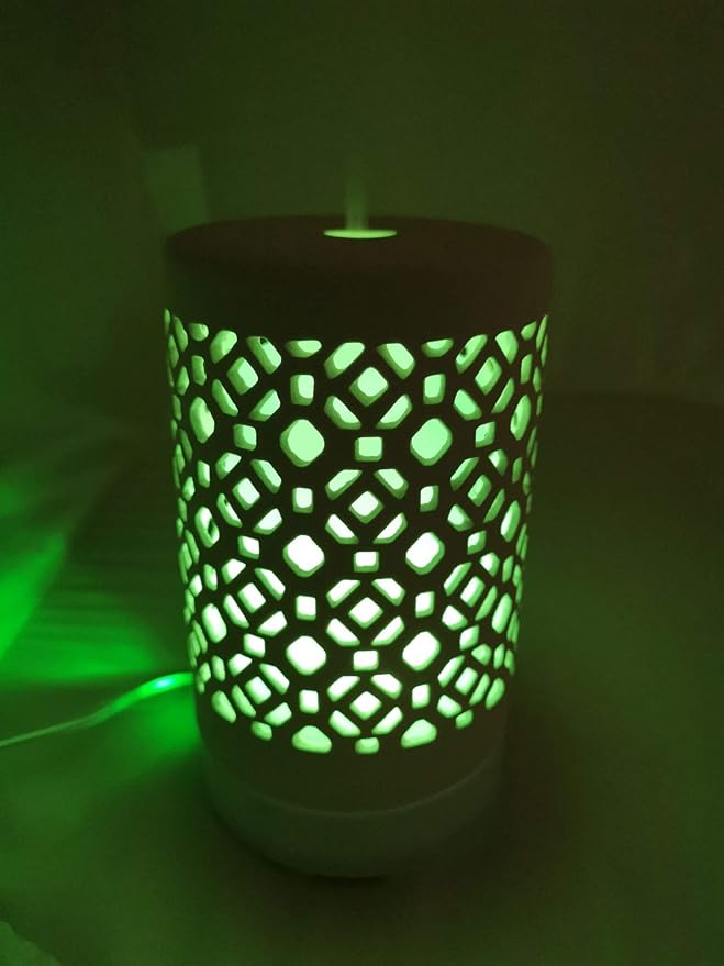 EcoGecko Ceramic Essential Oil Aroma Air Freshener Diffuser, Ultrasonic Diffusing Cool Mist Humidifier with Timers for Office Home Bedroom Baby Room Study Yoga Spa, with Timer and 7 Color Light