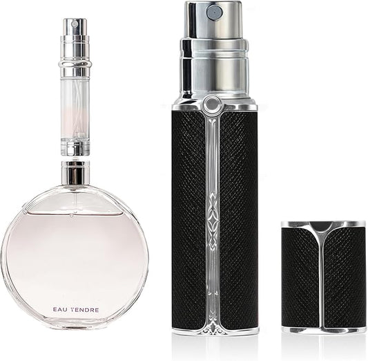 AF01BK Leather Perfume atomiser, 5ml Bottom Fill Travel Perfume Bottle, Refillable Perfume Dispenser for Women & Men (Black 5ml)