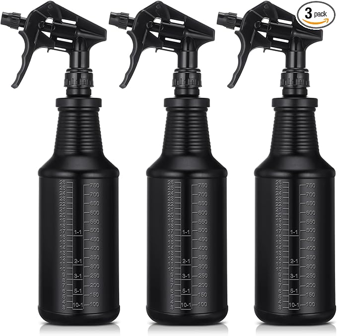 Honeydak 3 Pack Plastic Spray Bottles Black 34 oz Heavy Duty Opaque Spray Bottles UV Light Blocking Refillable Reusable Leak-proof Sprayers for Cleaning Solution Kitchen Garden Home Plant