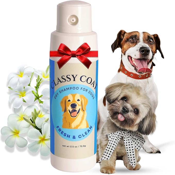 Dry Shampoo & Coat Deodorizer for Dogs (Fresh & Clean) | Waterless No-Rinse Squeeze Bottle Powder Formula | Calming Lavender Scent | Talc and Alcohol Free | Safe for Sensitive Skin | Made in USA