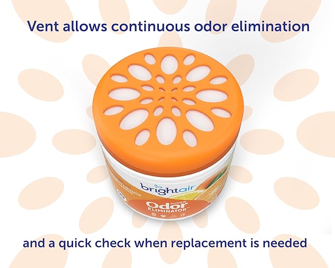 Bright Air 14 oz. Super Odor Eliminator, For Medium-Size Spaces, Mandarin Orange and Fresh Lemon Scent, Case of 6, Air Freshener, Natural Essential Oils, Lasts Up to 90 Days Each